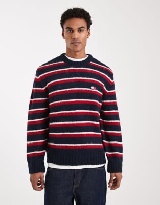 Angerauter Pullover in Schwarz und Rot gestreift Schwarz 52