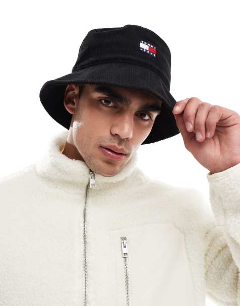 Tommy Jeans – Anglerhut aus Cord in Schwarz mit Flaggen-Logo - view 1