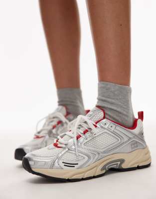 Tommy Jeans - Archive 97 - Retro-Sneaker in Silber, Cremeweiß und Rot