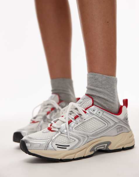 Tommy Jeans Archive 97 retro sneakers in silver cream and red - view 1
