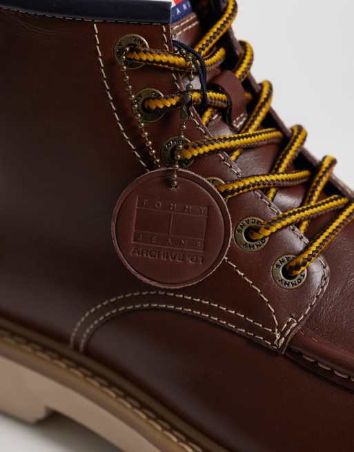 Tommy Jeans archive bottes lacées en cuir premium marron, 3 de 4