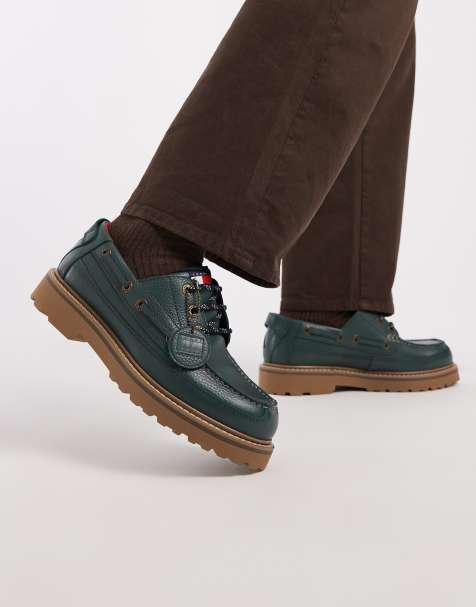 Tommy Jeans - Archive - Chaussures bateau en cuir véritable - Vert - view 1