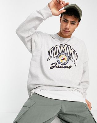 Tommy Jeans archive college logo oversized sweatshirt in grey marl