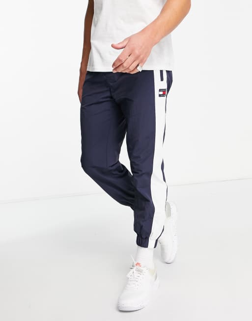 Tommy Jeans archive colour block nylon joggers in navy | ASOS