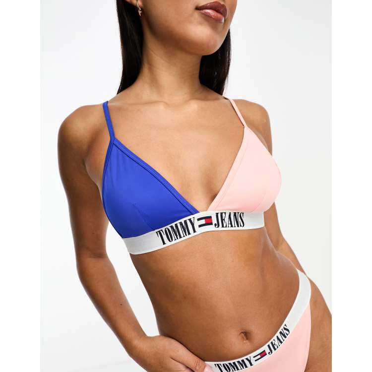 Tommy Jeans signature high leg cheeky bikini bottom in ultra blue