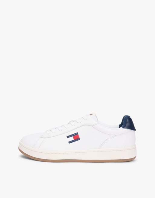 Tommy Jeans Archive court leather embossed trainers in beige