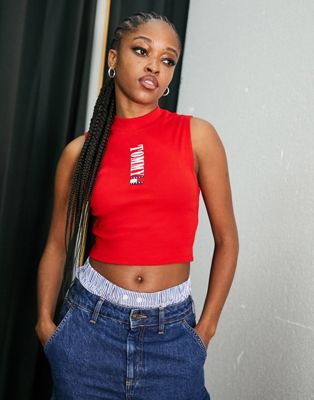 Tommy Jeans archive high neck tank top in red