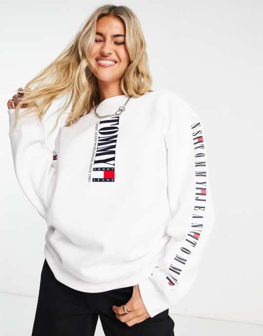 Tommy Jeans - Archive - Hvid afslappet sweater med rund hals