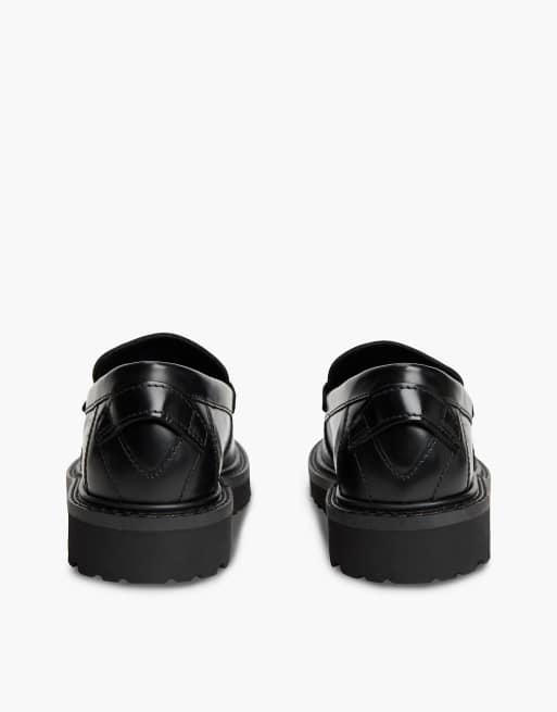 Tommy Jeans Archive leather contrast penny loafers in black, 4 of 7