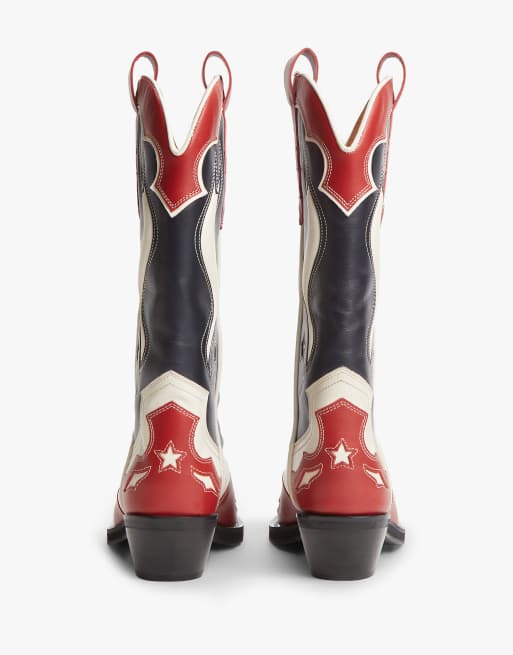 Tommy Jeans Archive leather cowboy boots in rwb, 4 of 7