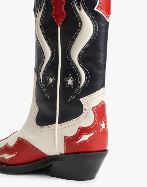 Tommy Jeans Archive leather cowboy boots in rwb, 6 of 7