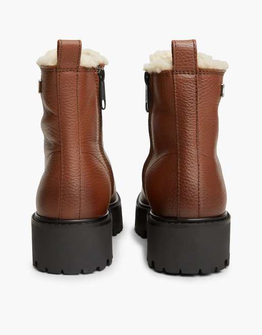 Tommy Jeans Archive leather warm lined platform lace-up boots in sunset rust, 4 of 7