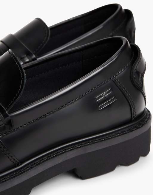 Tommy Jeans Archive Leder-Pennyloafer mit Kontrastdetails in Schwarz, 6 von 7