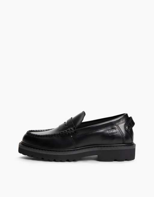 Tommy Jeans Archive Leder-Pennyloafer mit Kontrastdetails in Schwarz, 7 von 7