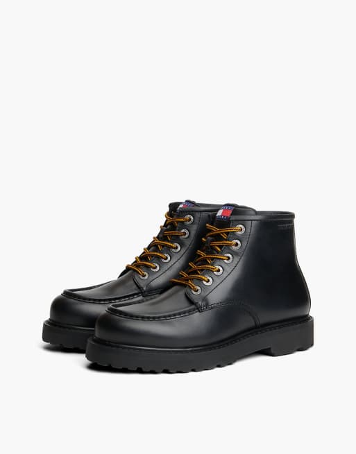 Tommy Jeans Archive Leder-Schnür-Mid-Boots in Schwarz, 2 von 7