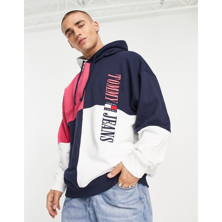 Tommy jeans navy fleece deals colour block hoodie