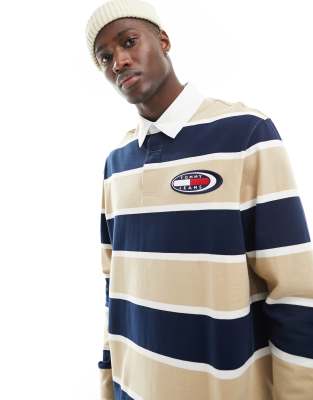 Tommy Jeans archive stripe rugby shirt in sand - ASOS Price Checker
