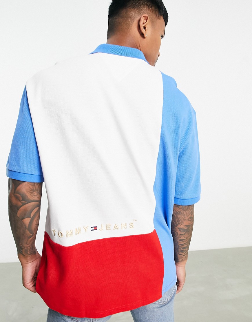 Tommy Jeans Archive Polo Shirt In Blue And White