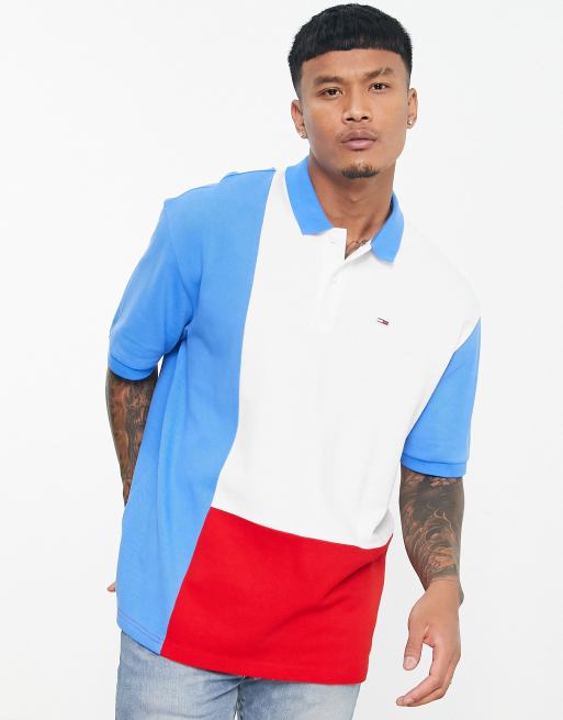 Tommy Jeans archive polo shirt in blue and white