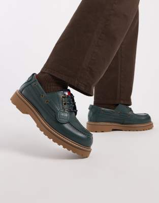 Tommy Jeans archive real leather boat shoes in green