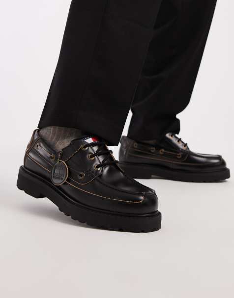 Tommy Jeans archive real premium leather boat shoes in black - view 1