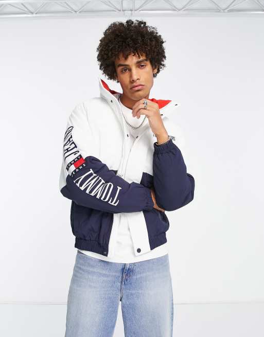 Tommy Jeans archive sleeve logo colourblock jacket in navy