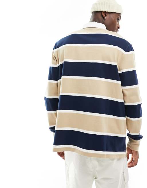 Tommy Jeans archive stripe rugby shirt in sand