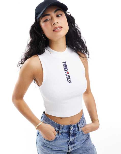 New Tommy Hilfiger Flag Logo Bandeau Crop Top Shirt Women's Size LARGE