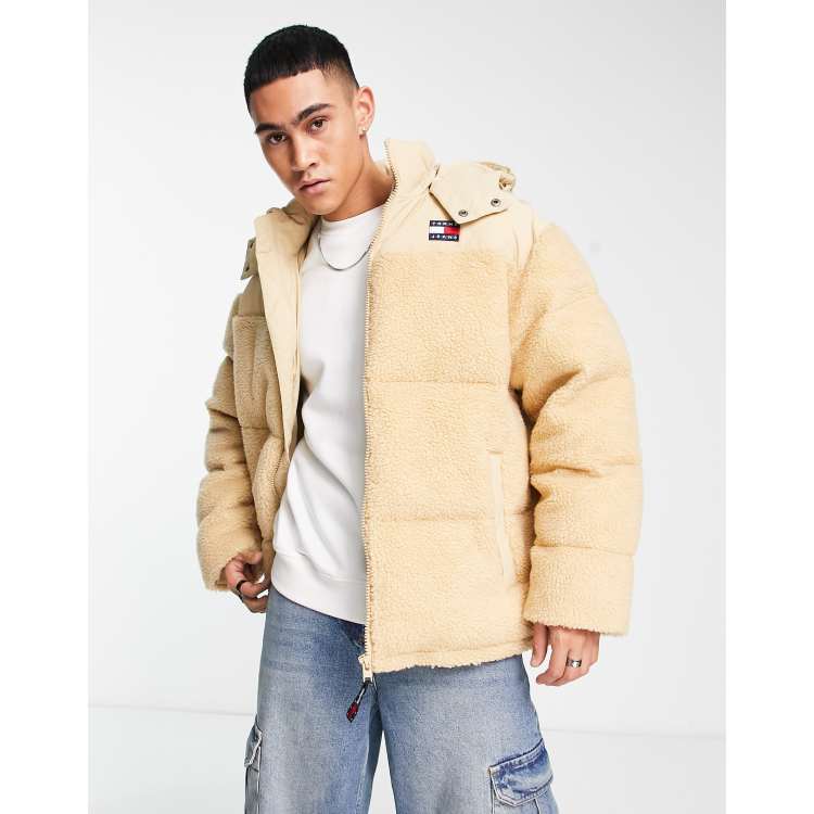 Tommy Jeans ASOS exclusive heritage capsule alaska oversized sherpa mix puffer in beige