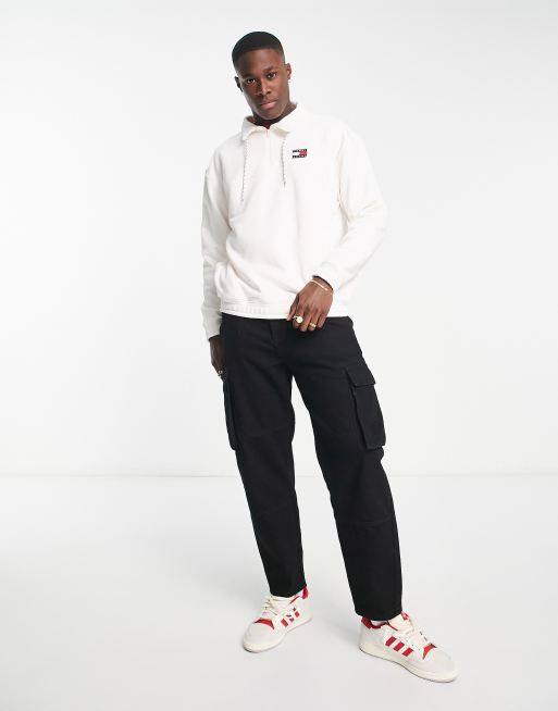 Tommy Jeans ASOS exclusive heritage capsule back logo half zip sweatshirt relaxed fit in off white, 2 of 4