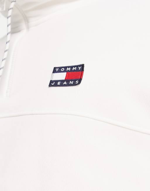 Tommy Jeans ASOS exclusive heritage capsule back logo half zip sweatshirt relaxed fit in off white, 3 of 4