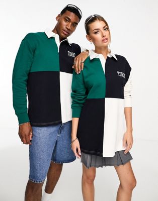 Tommy Jeans Unisex ASOS exclusive heritage capsule colourblock rugby polo skater fit in navy