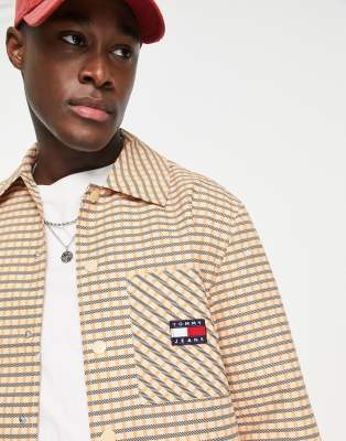 ASOS Exclusive Heritage Capsule - Giacca beige a quadri con logo sul retro-Neutro - Tommy Jeans Camicia donna  - immagine3