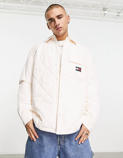 Tommy Jeans Cra-wallonieShops exclusive heritage capsule quilted overshirt  in off white | Коричневые замшевые ботинки на шнуровке Tommy Hilfiger |  Cra-wallonieShops