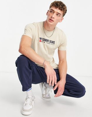 Tommy Jeans athletic central logo t-shirt in stone