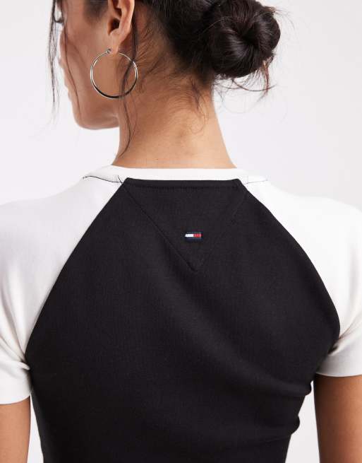 Tommy Jeans athletic miss tommy baby t-shirt in black, 2 of 4