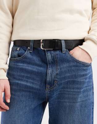 Tommy Jeans Austin Leather Belt With Logo Buckle In Neutral