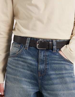 Tommy Jeans Austin Leather Belt With Logo Buckle In Black