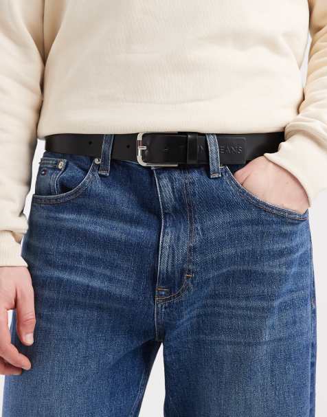 Tommy Jeans – Austin – Ledergürtel in Schwarz mit Logo-Schnalle - view 1