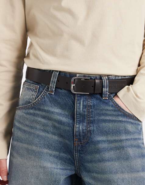 Tommy Jeans - Austin - Leren riem met gesp met logo in donkerbruin - view 1