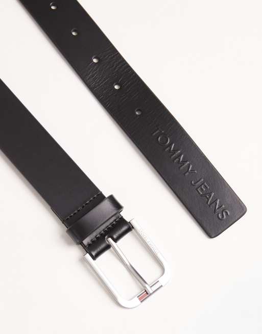 Tommy Jeans - Austin - Leren riem met gesp met logo in zwart, 2 van 3