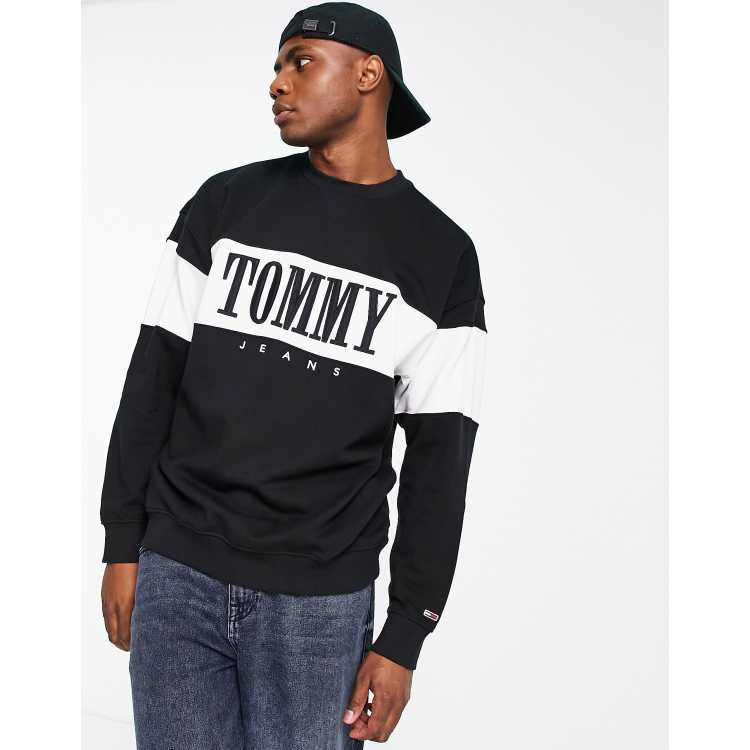 Tommy Jeans authentic logo color block sweatshirt in black