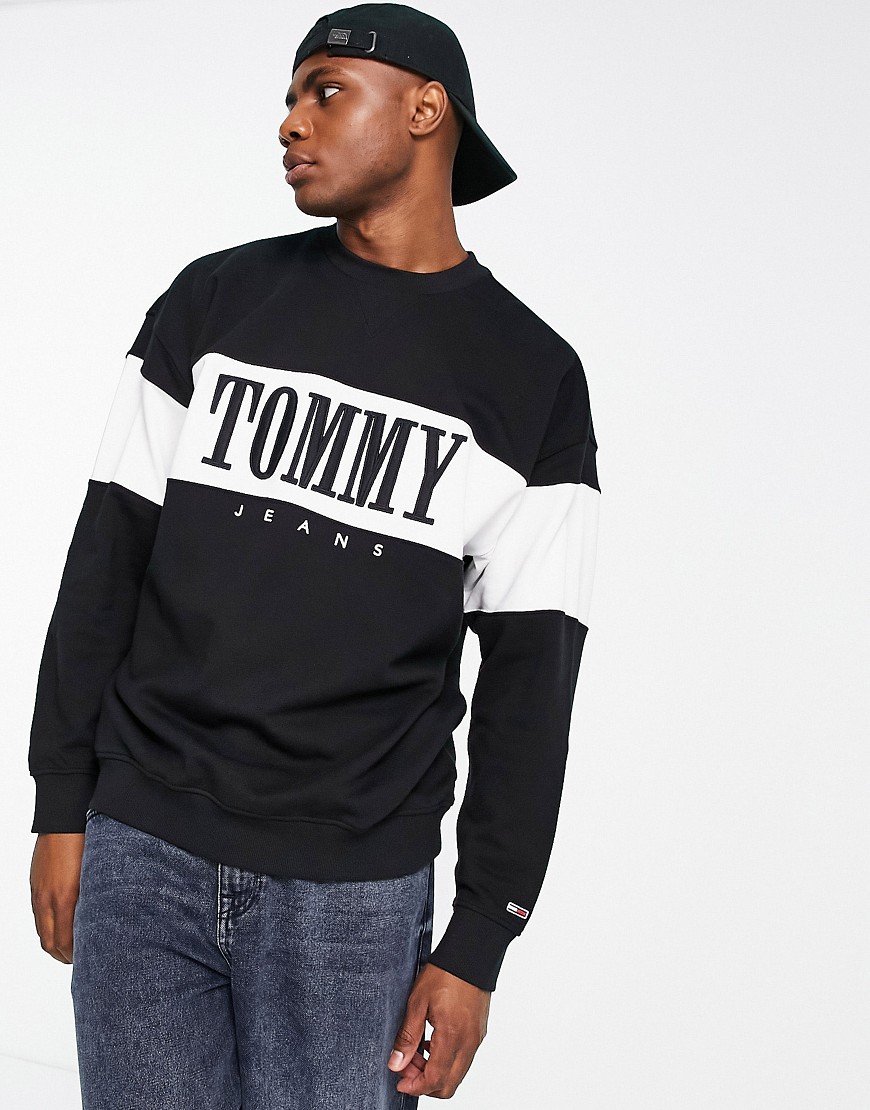 Tommy Jeans Authentic Logo Colourblock Sweatshirt In Black