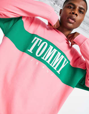 Tommy Jeans authentic logo colourblock sweatshirt in pink ASOS