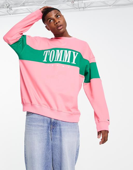 Tommy jeans colourblock store stripe logo sweatshirt