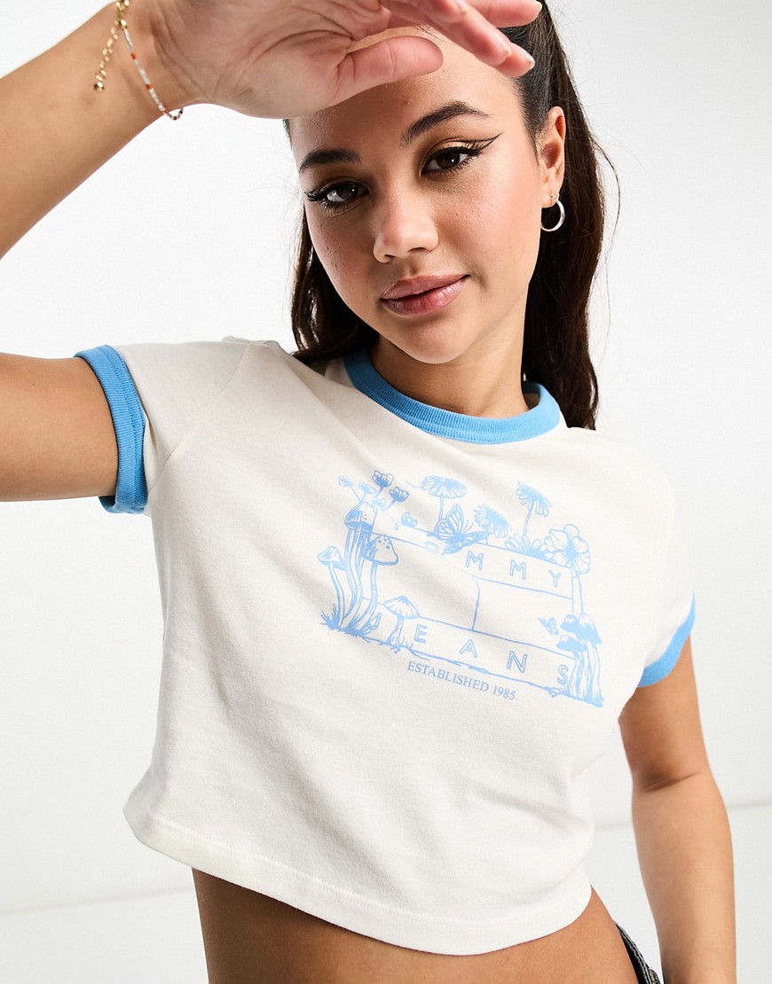 Tommy Jeans baby crop homegrown logo t-shirt in white