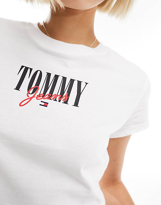Tommy Jeans baby cropped essential logo short sleeve t-shirt in white | ASOS