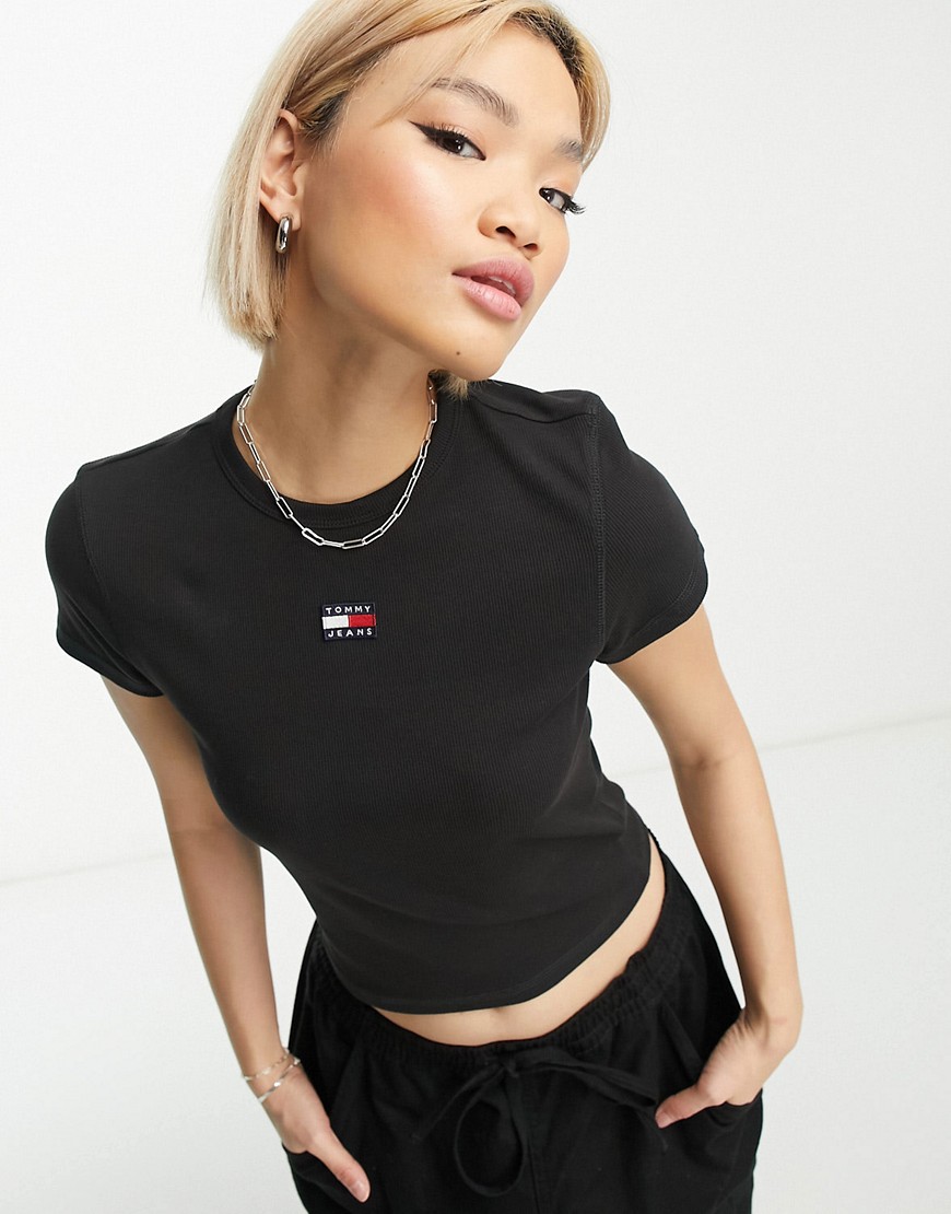 Tommy Jeans baby rib t-shirt small badge logo in black