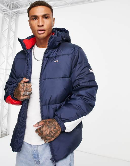 Tommy hilfiger sport flag hooded sale puffer jacket