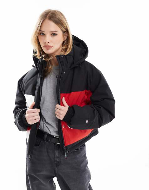 Tommy Jeans Back logo colour-blocked puffer jacket in multi - view 1